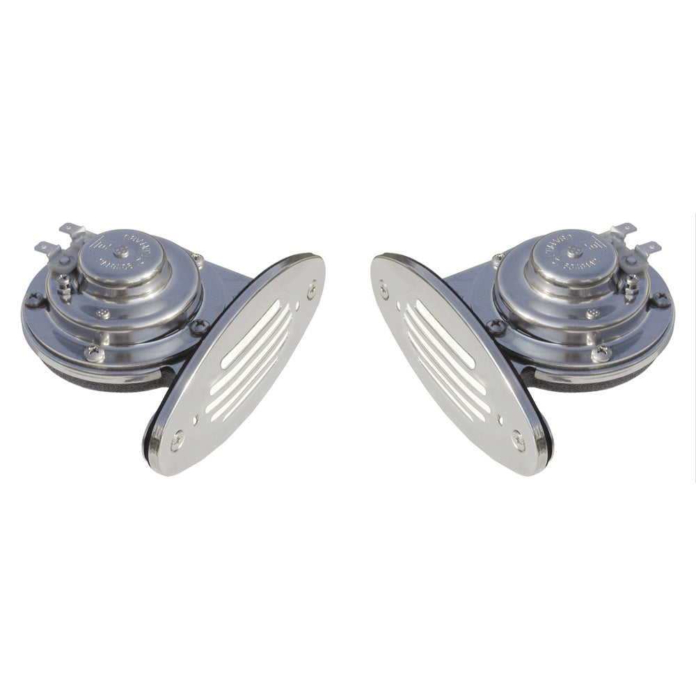 Schmitt Marine Mini Stainless Steel Dual Drop-In Horn w/Stainless Steel Grills High & Low Pitch